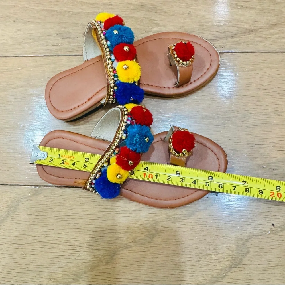 Colorful Pom Pom Sandals for toddler girl size 7